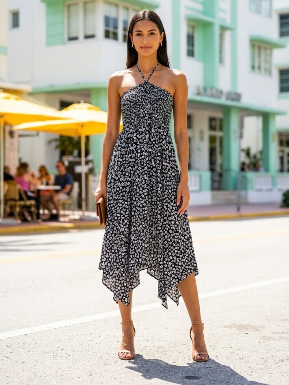 Floral Black and White Dress